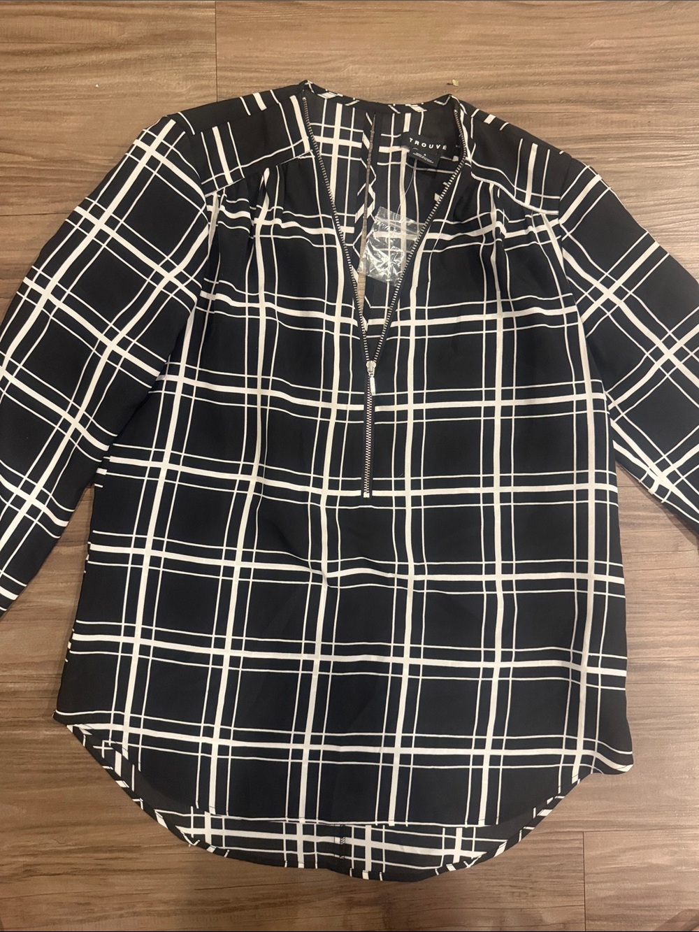 Trouvé Black & White Plaid Zip-Front Women's Blouse